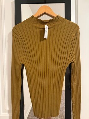 LOFT Olive Green Ribbed Mock Neck Sweater